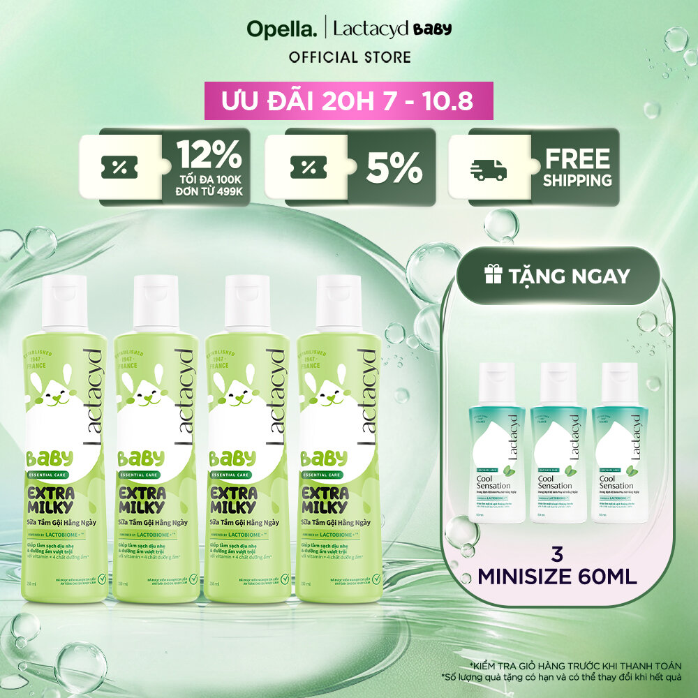 Bộ 4 chai Sữa Tắm Gội Trẻ Em Lactacyd Baby Extra Milky Làm Sạch Dịu Nhẹ và Dưỡng Ẩm Vượt Trội 250ml/chai