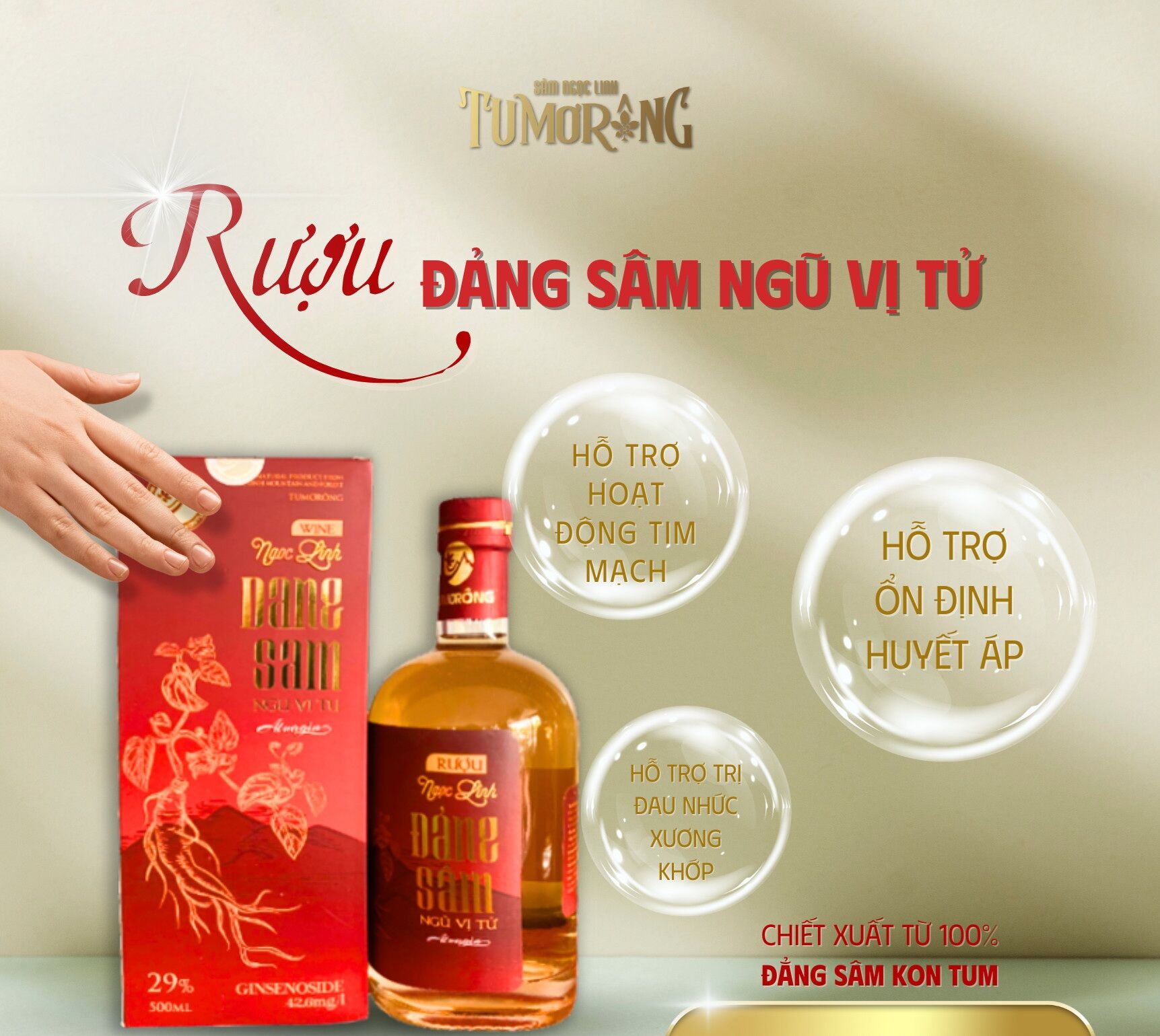Rượu sâm ngọc linh đẳng sâm ngũ vị tử chai tròn 500ml