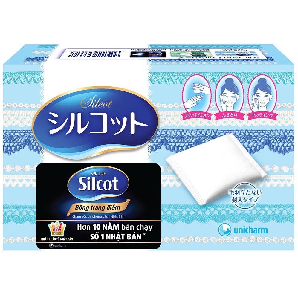Bông tẩy trang Silcot Nhật Bản Hộp 82 miếng cao cấp - Bông Silcot Unicharm