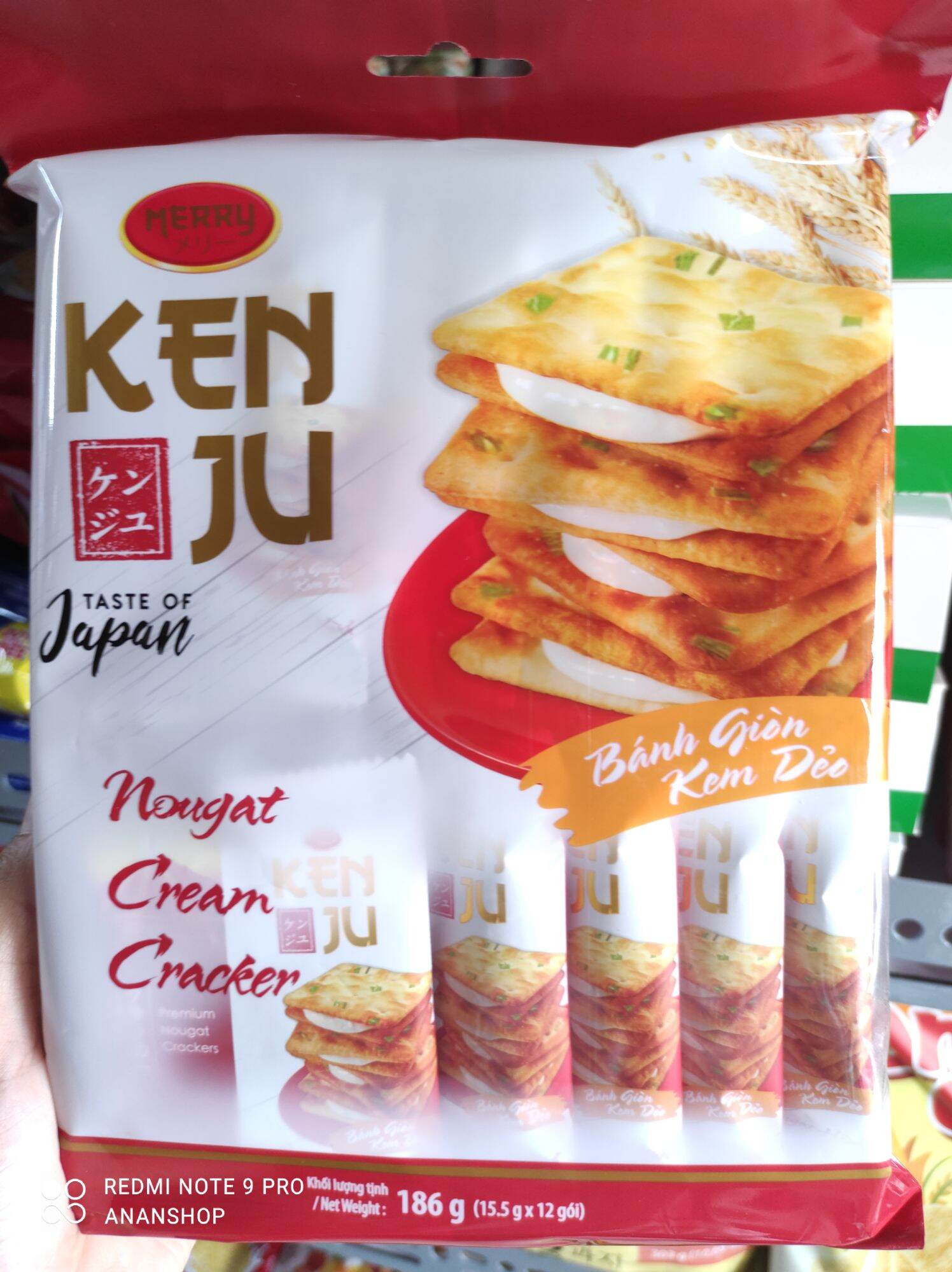 Bánh giòn kem dẻo Kenju, Bánh quy Nougat kem sữa gói 186g 12 gói nhỏ