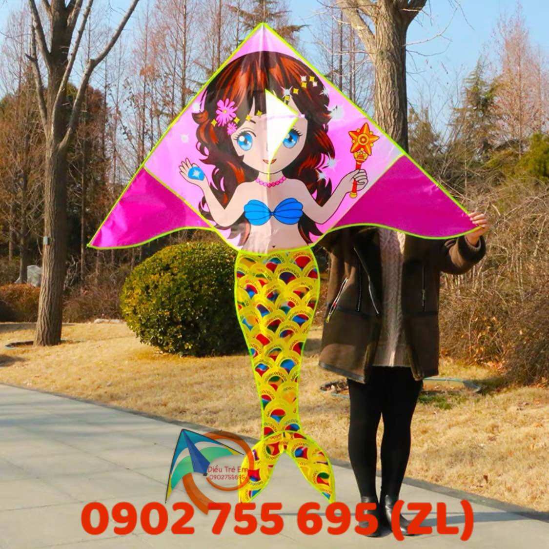 Diều nàng tiên cá đỏ/tím - Tặng 150 mét dây + túi đựng diều (diều 3d, diều giá rẻ, diều độc lạ, diều đẹp, diều máy bay chiến đấu, diều đại trà, diều delta, diều khổng lồ, diều bướm, Stitch, diều cá mập đen,diều tiên cá