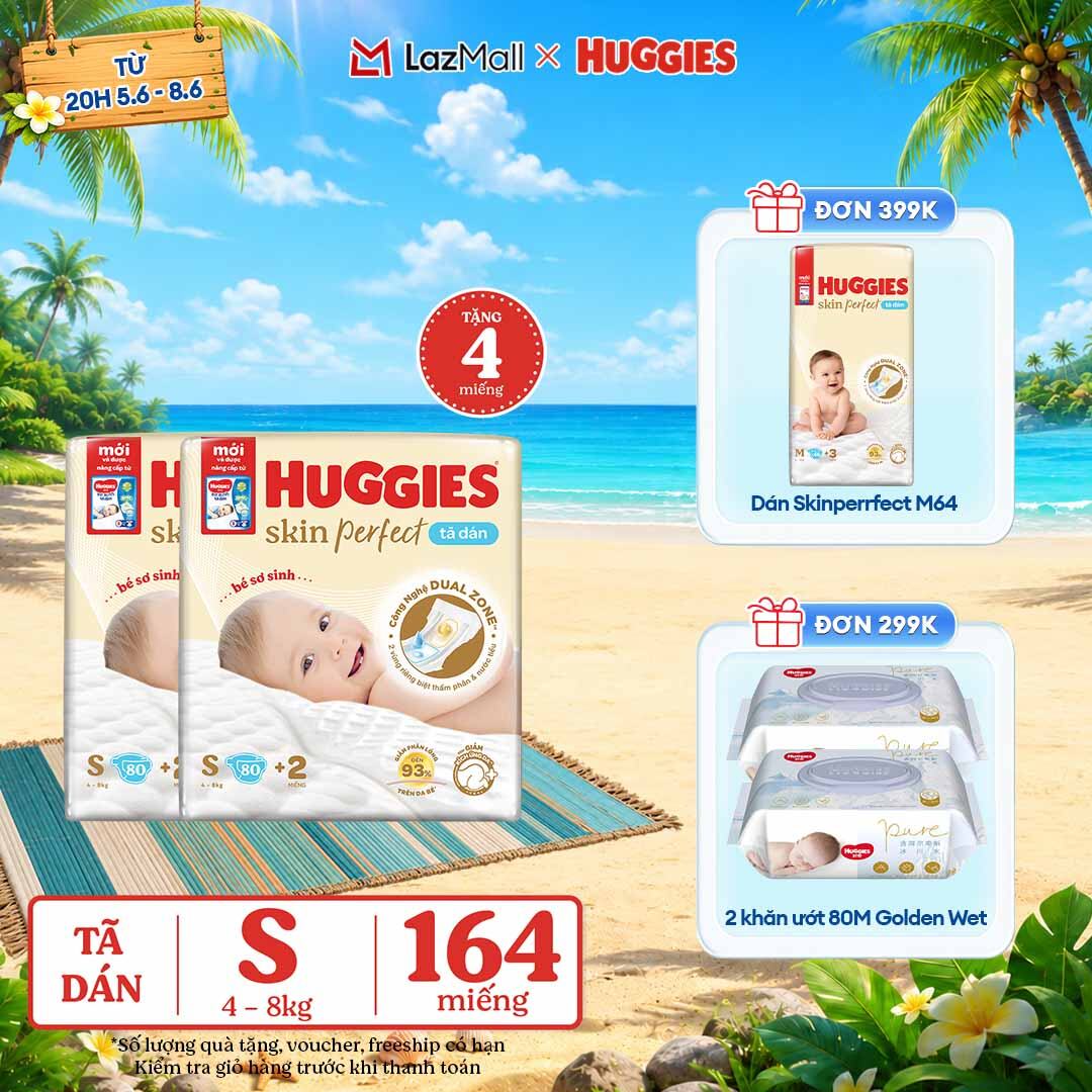 [CHỈ 9-10.6 QUÀ TẶNG ĐƠN 0Đ]  Combo 2 Tã/Bỉm dán sơ sinh Huggies Skin Perfect S80 - 80 miếng
