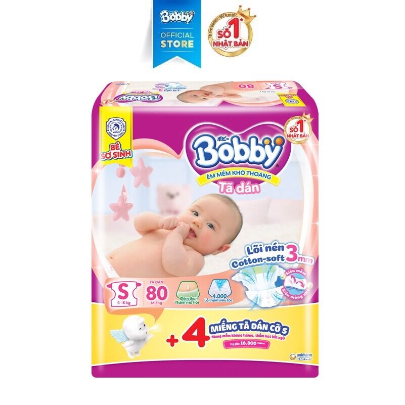 Tã Dán Bobby size S80 miếng - lõi nén thần kỳ 3mm
