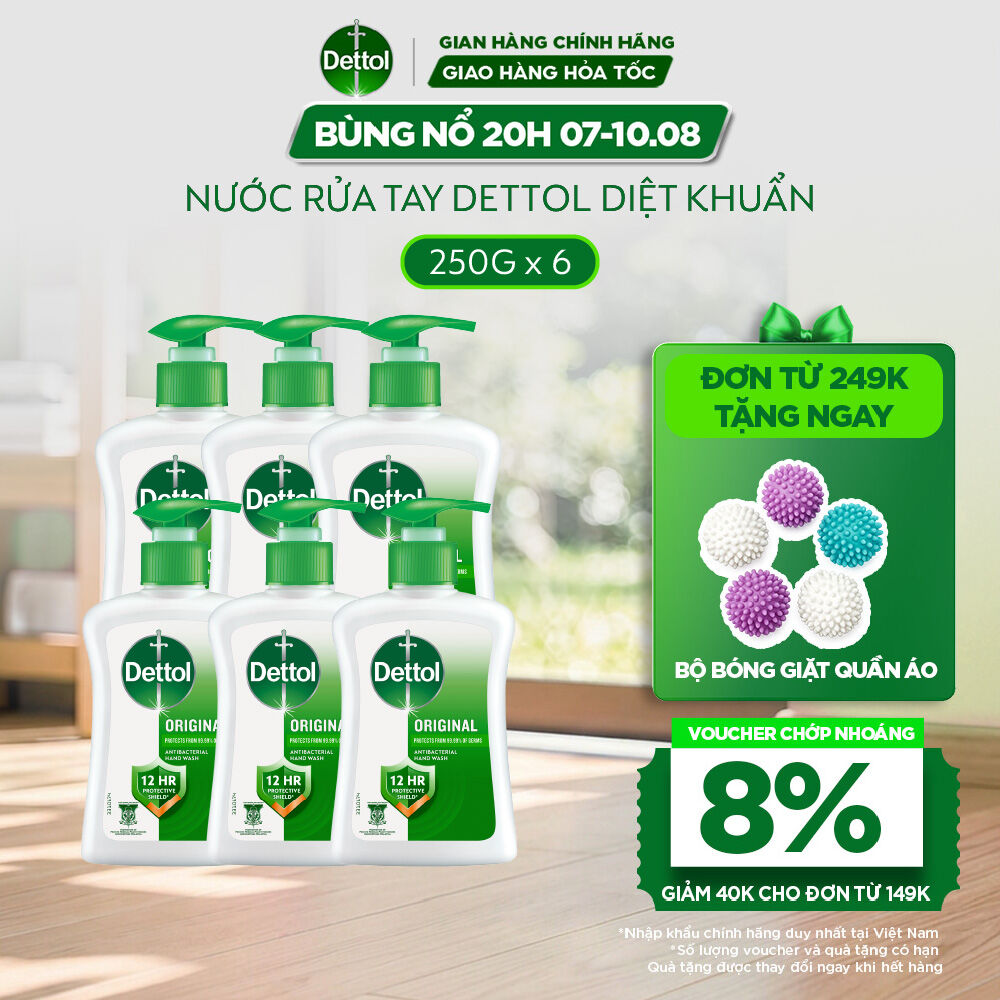 Combo 6 chai nước rửa tay Dettol kháng khuẩn - Chai 250g/Chai