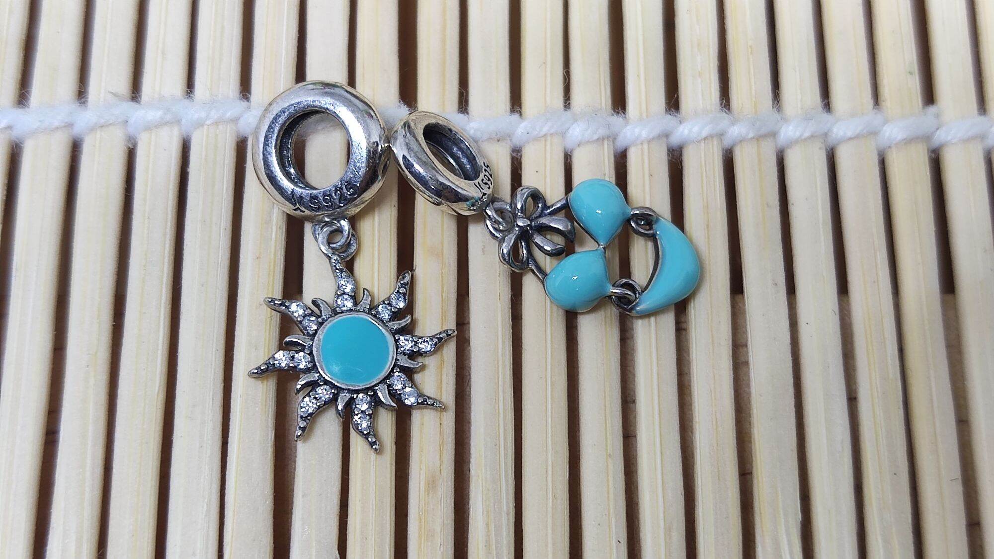 GauBee Charm bạc 925 treo mặt trời xanh