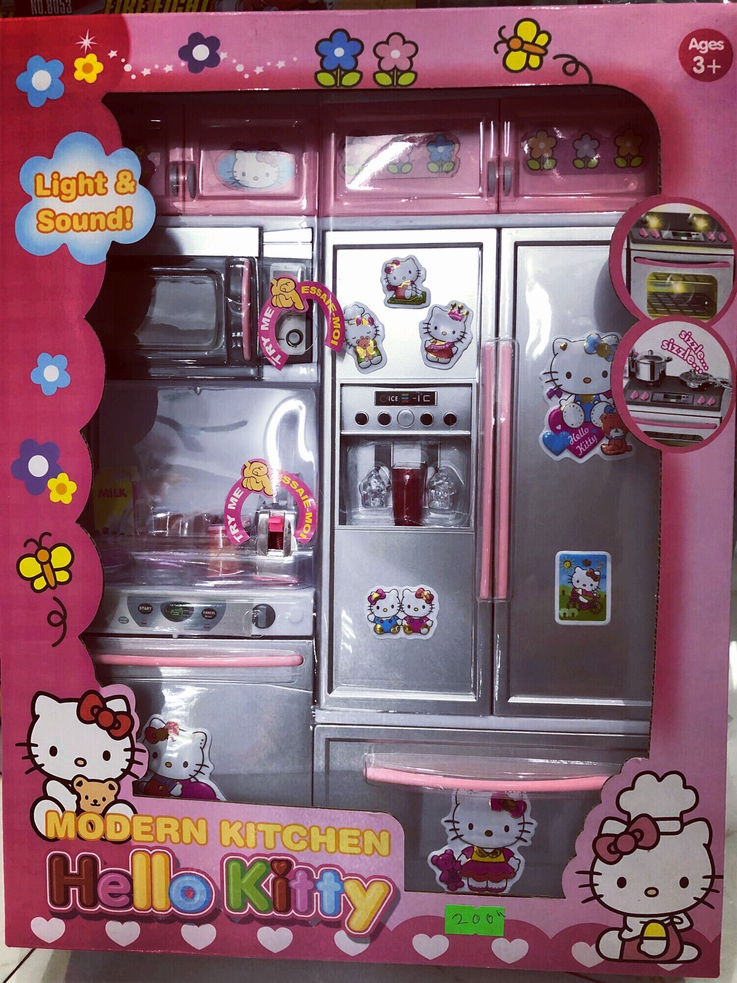 Đồ chơi tủ bếp hello kitty 2 ngăn cao cấp có tiếng nấu ăn cho bé chơi đồ hàng vui nhộn