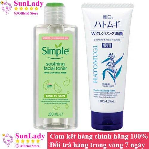 Combo Skincare Simple 2 món Toner Simple 200ml + Sữa rửa mặt Hatomugi 130g