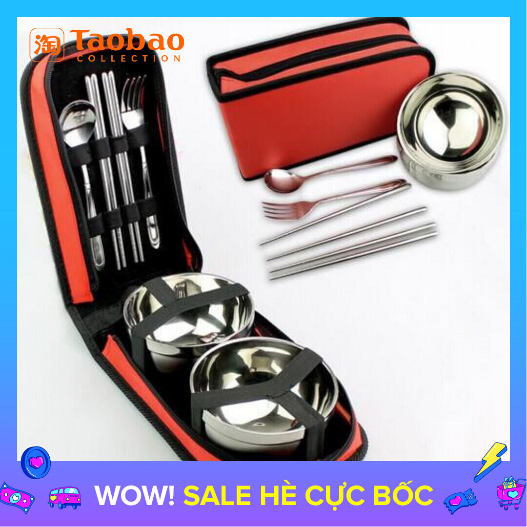 Ngoài Trời Bát Thép Không Gỉ Nguồn Cung Cấp Gấp Di Động Đũa Muỗng Cắm Trại Dã Ngoại Du Lịch Du Lịch Bộ Dao Kéo