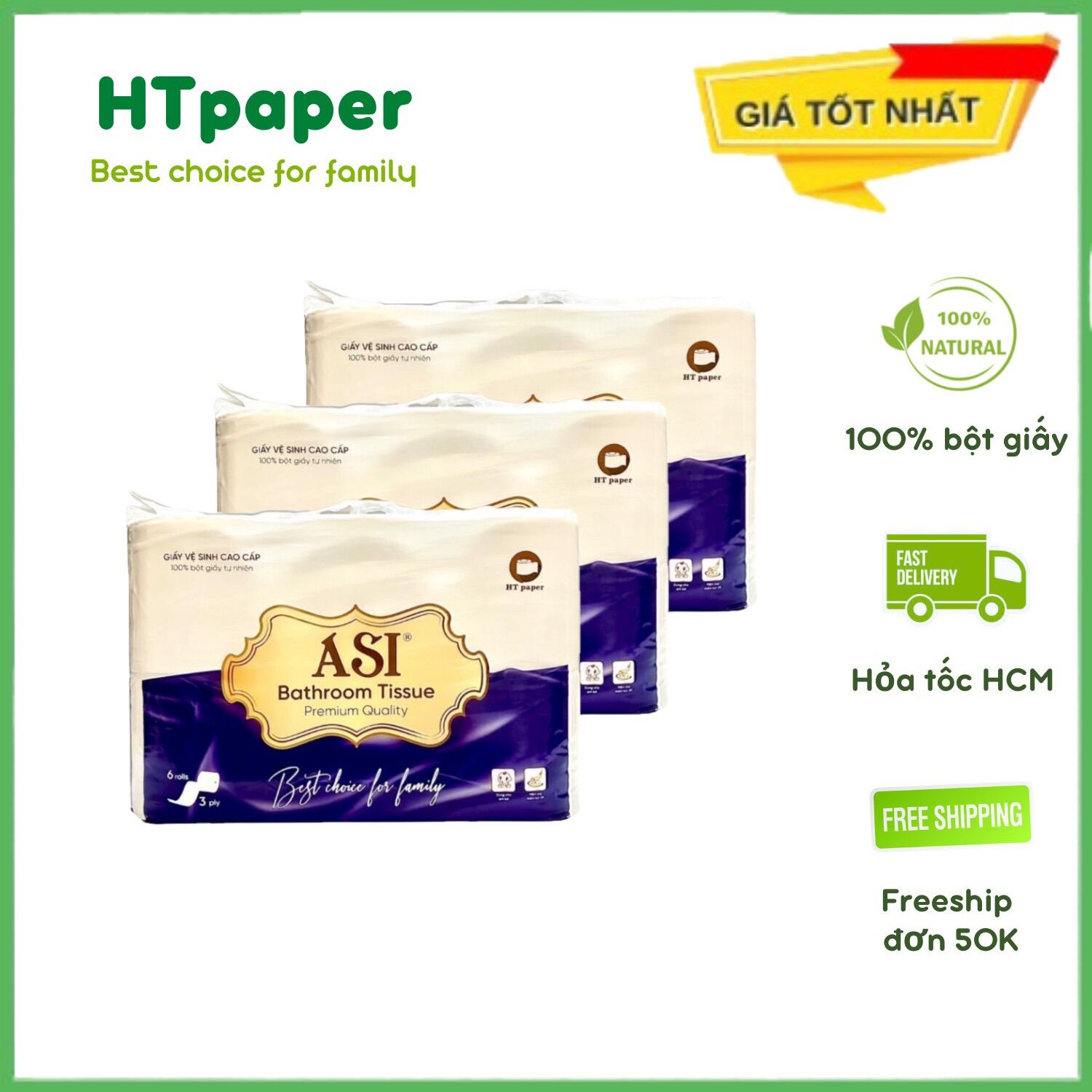 Combo 3 bịch giấy vệ sinh 6 cuộn asi - htpaper