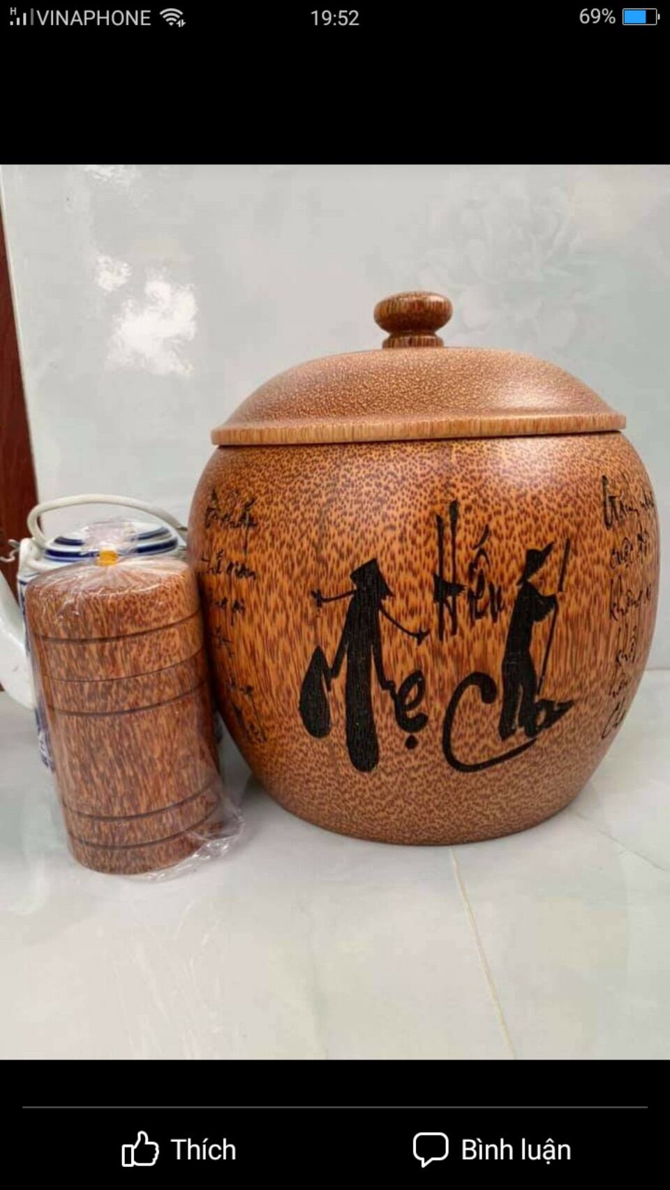 Bình ủ giữ ấm bình trà làm từ gỗ dừa
