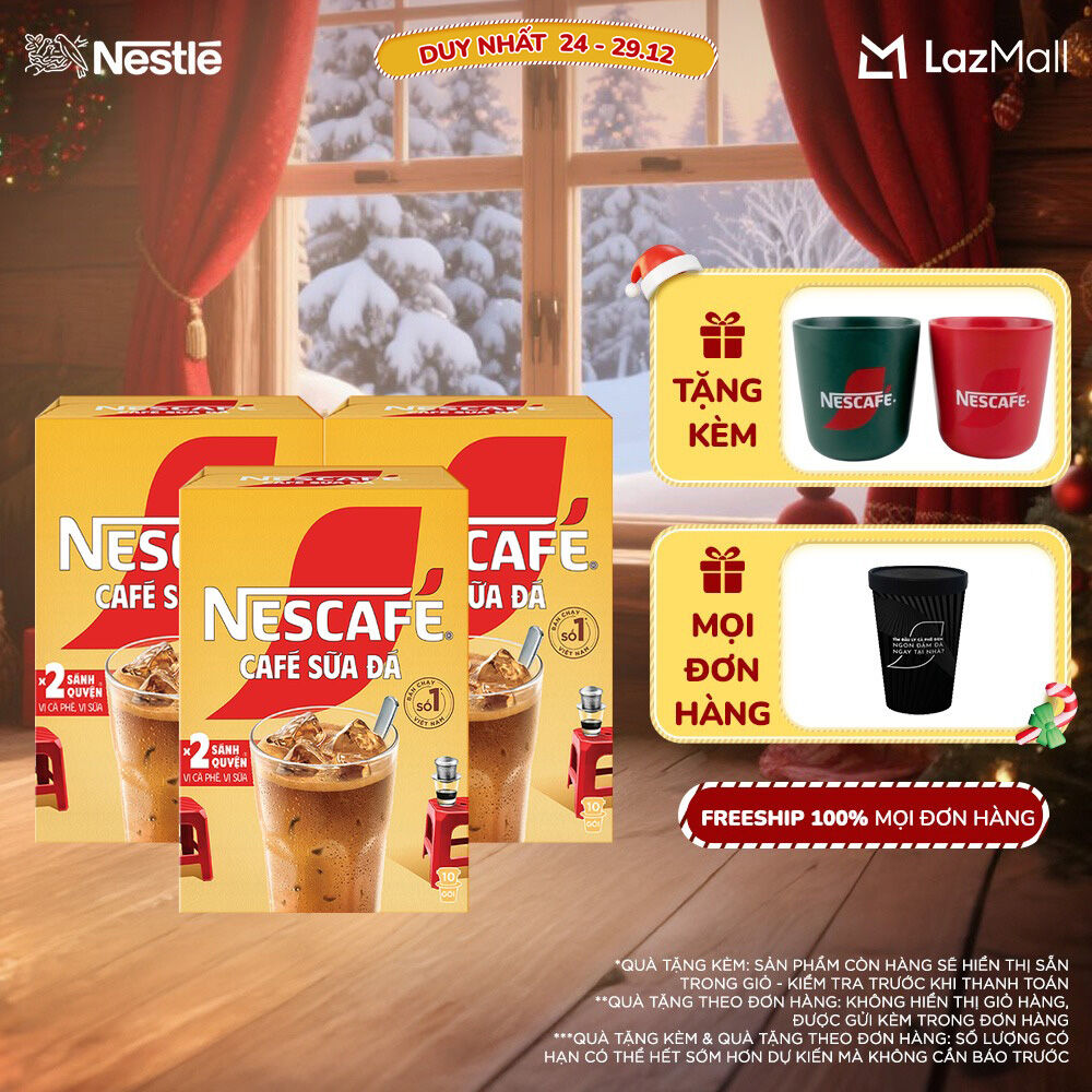 ƯU ĐÃI THÁNG 12 FREESHIP TOÀN QUỐC Combo 3 hộp Cà Phê Sữa NESCAFÉ Cà Phê Sữa Đá Hộp 10 Gói x 24g