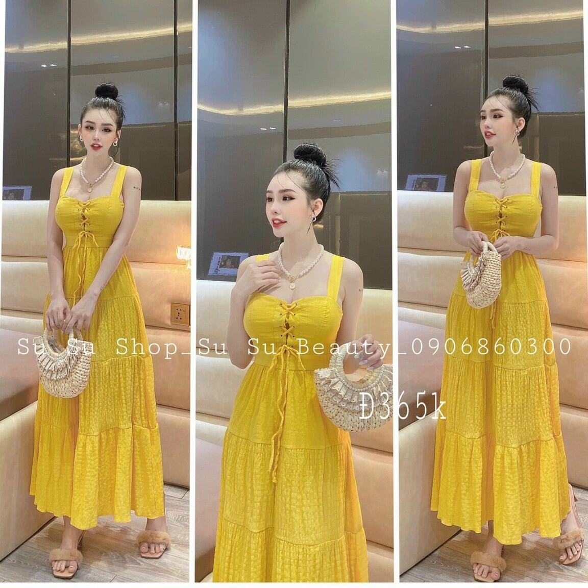 Đầm 2 dây vải đũi xốp mềm mịn