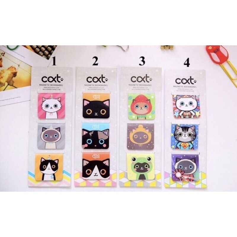 Set 3 cái bookmark nam châm đánh dấu trang hình mèo