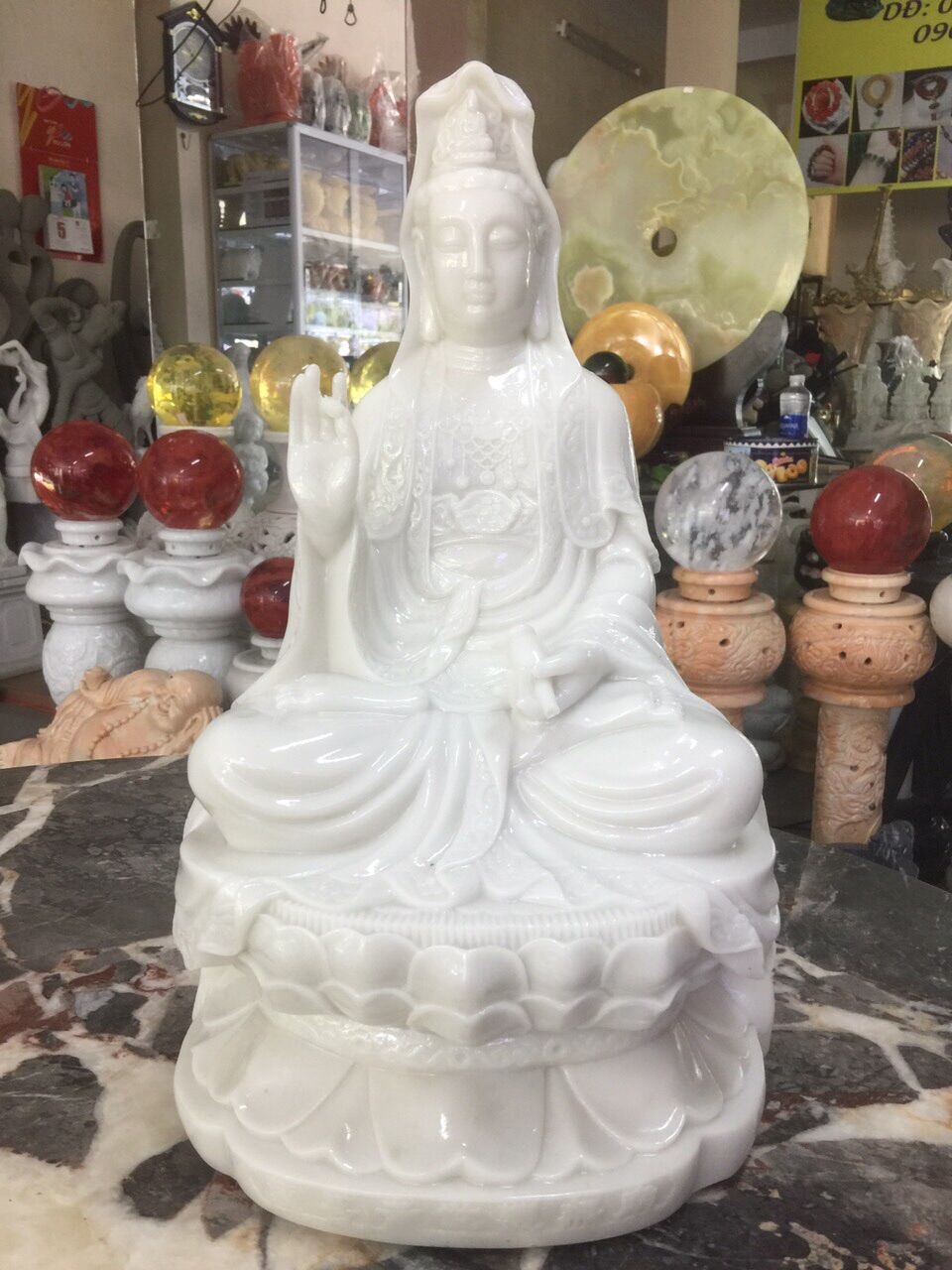 Tượng quan âm đá đúc cao 45cm bao đẹp .