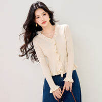 puella | Áo Cardigan Dệt Kim Bodycon Màu Sắc Tinh Khiết Mới Mùa Thu Có Nếp Gợn