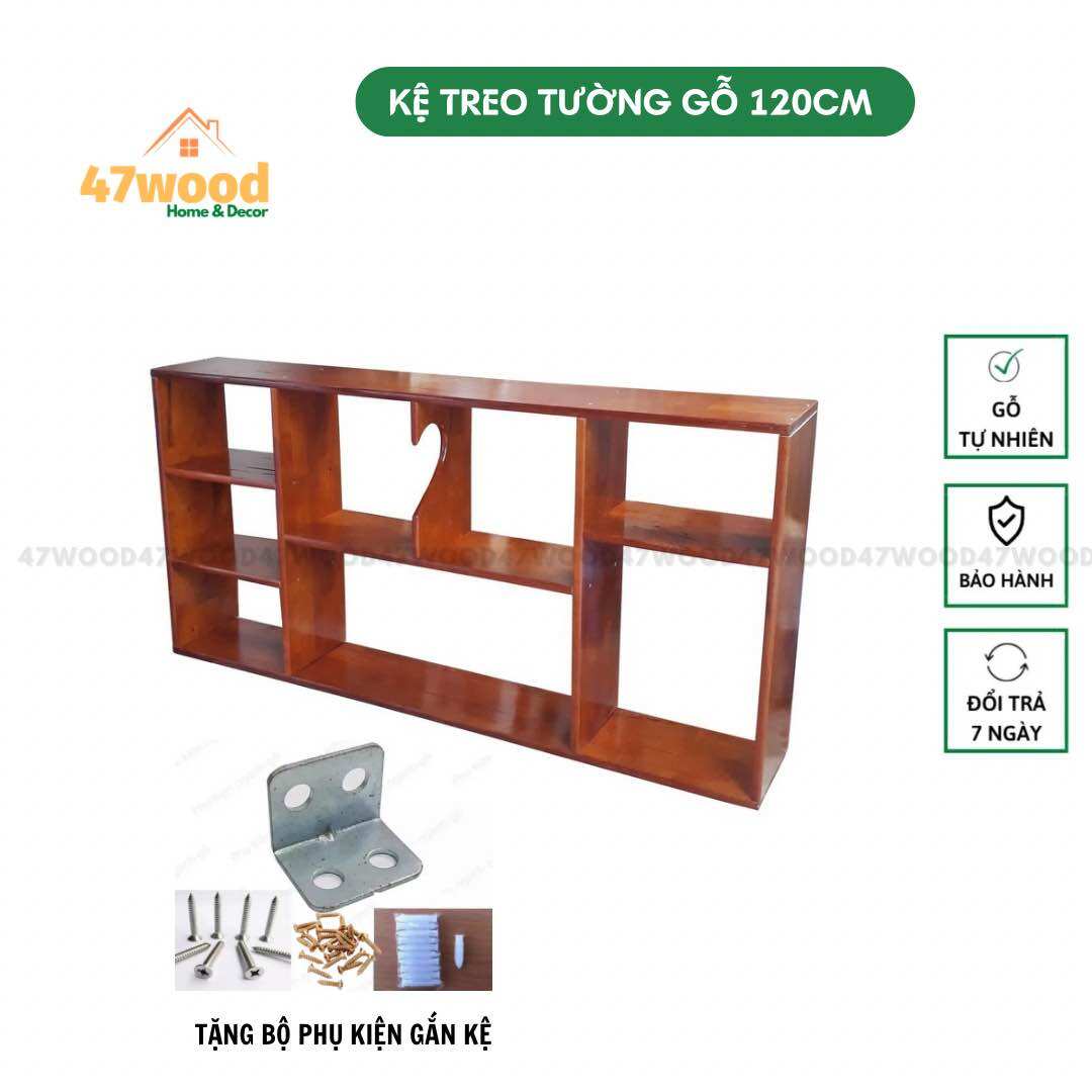 Kệ treo tường 120cm gỗ cao su - Kệ sách treo tường bằng gỗ 47wood