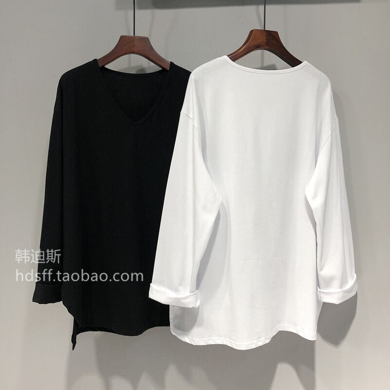 Áo Thun Dài Tay Nữ Trang Phục Thu 2021 Áo Bất Đối Xứng Mẫu Dài Vừa Phong Cách Hàn Quốc Cổ Chữ V Rộng Rãi Ulzzang Hàn Quốc Mẫu Mới