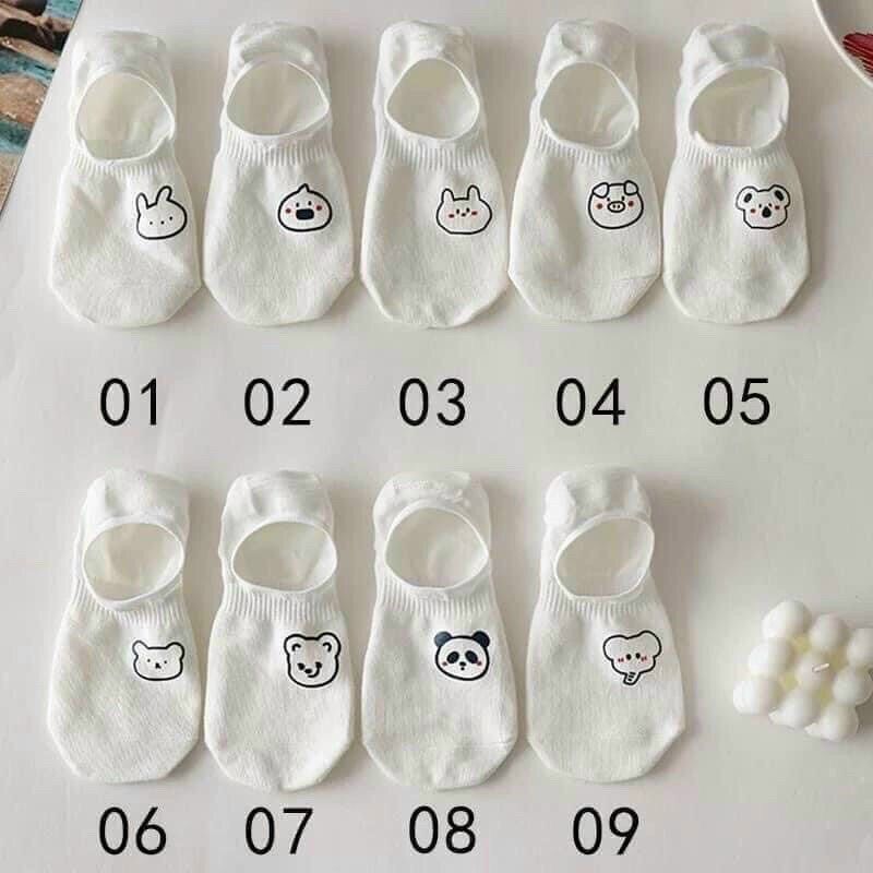 Combo 9 đôi tất hài màu trắng, vớ nữ cotton hình cute, tất nữ cổ ngắn
