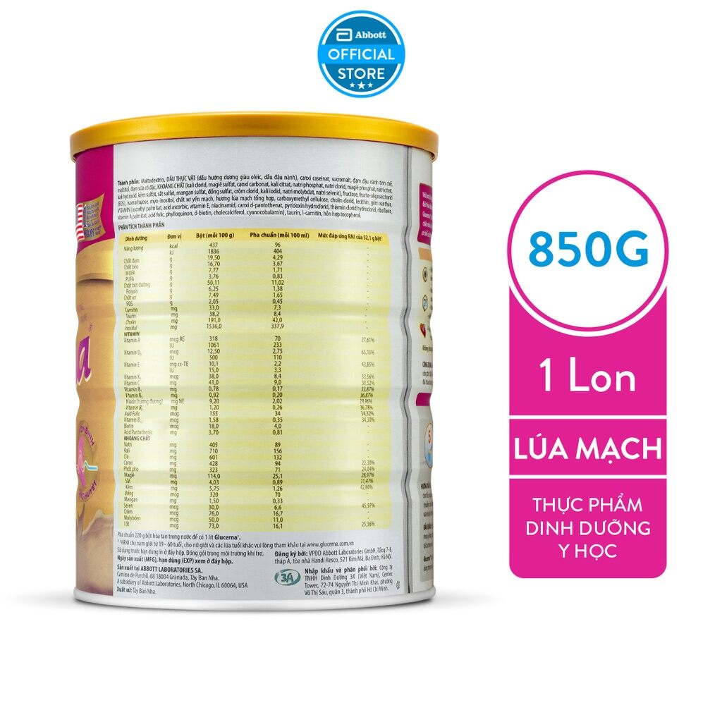 [HSD 04/2024] Sữa bột Glucerna lon 850g cho người tiểu đường