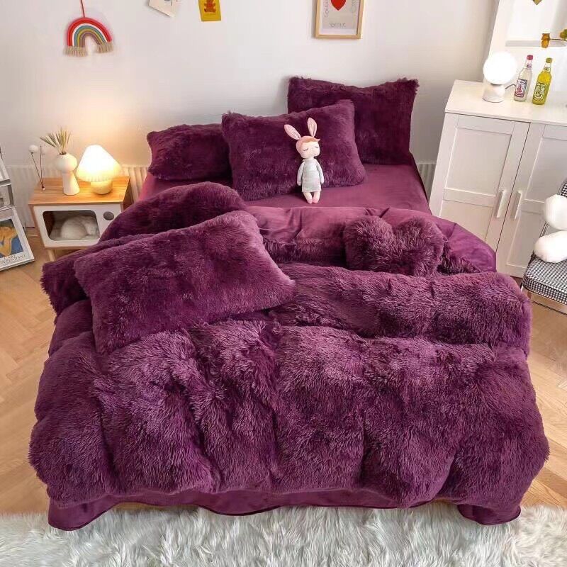 Bộ chăn ga Nỉ lông ( 1 ga, 1 vỏ chăn lông , 2 vỏ gối nằm, 1 gối tim decor)