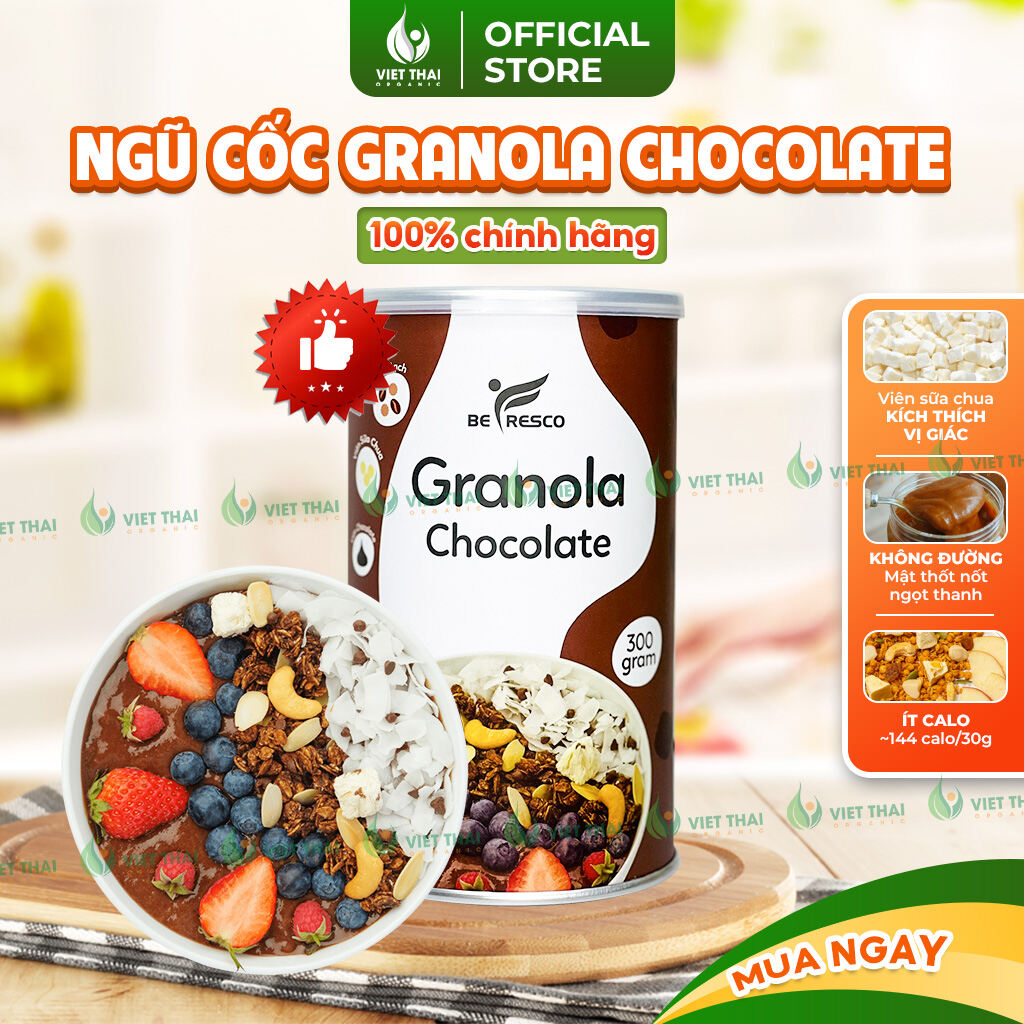 Ngũ Cốc Granola Chocola Ăn Sáng Giảm Cân Mix Sữa Chua Trái Cây Hoa Quả (300G) - Việt Thái Organic