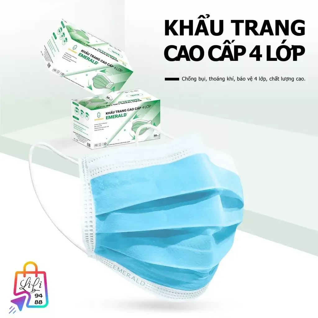 Combo 4 hộp 200 cái khẩu trang y tế Emerald 4 lớp