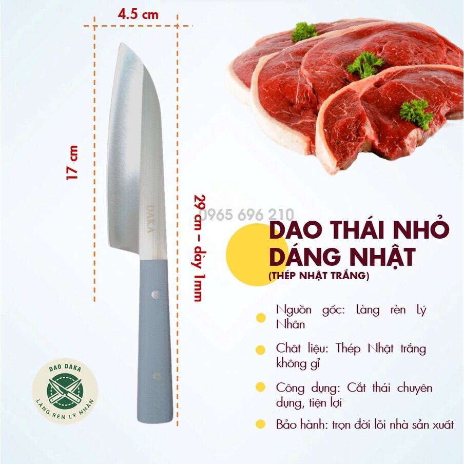 [Dao DAKA - Lý Nhân] Dao thái nhỏ thép Nhật trắng không gỉ - Chuôi nhựa