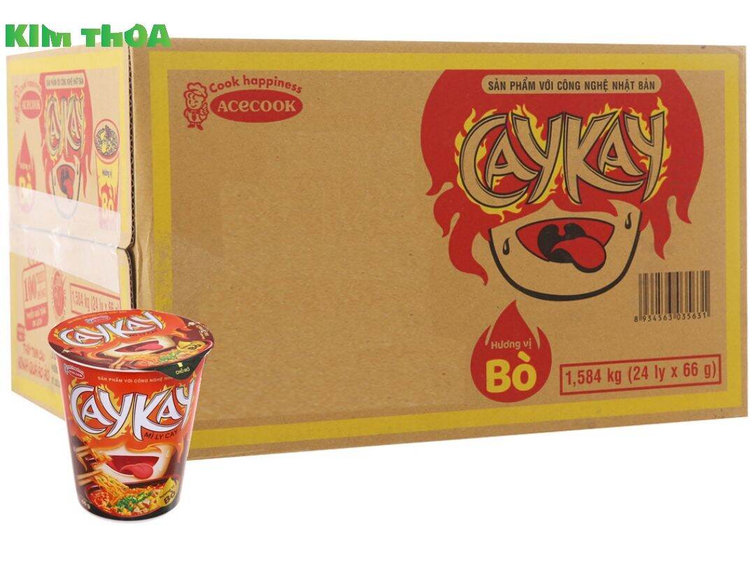 Thùng 24 ly mì ly CAYKAY hương vị Bò 66g - Siêu Cay Siêu Ngon
