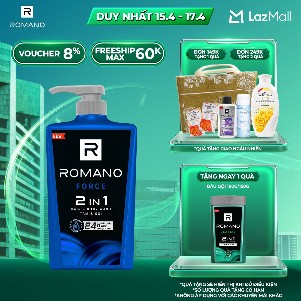Tắm gội 2 trong 1 Romano 2in1 Force 650g/chai