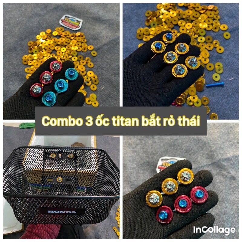 Combo 3 ốc titan gr5 kèm long đen gắn rỏ thái