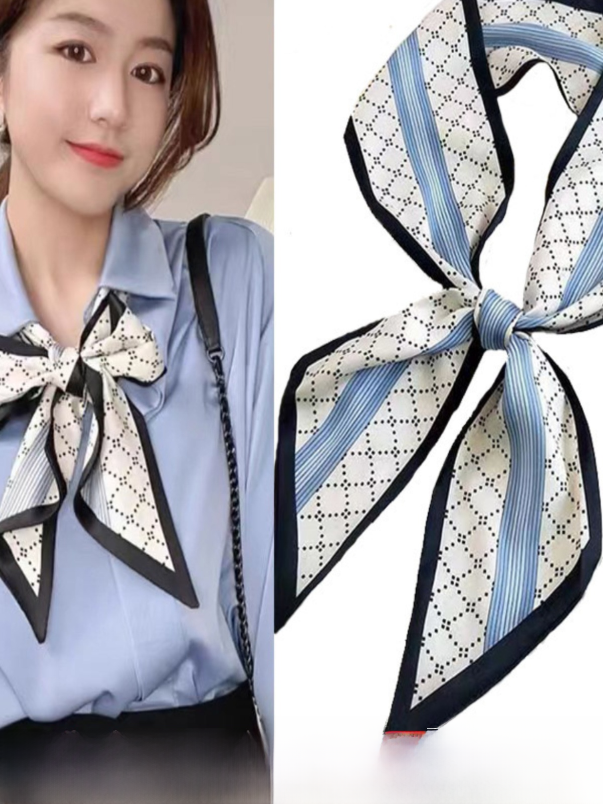 Khăn Choàng Lụa Phong Cách Hàn Quốc Hình Thoi Thời Trang Cho Nữ Khăn Quàng Cổ Mùa Xuân Thu Họa Tiết Kim Cương Trang Trí Tóc