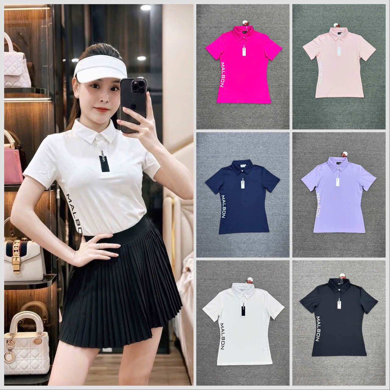 Áo thể thao nữ chất thun co giãn mịn mát thấm hút mồ hôi chơi Golf Pickleball tennis cầu lông lên phom xinh