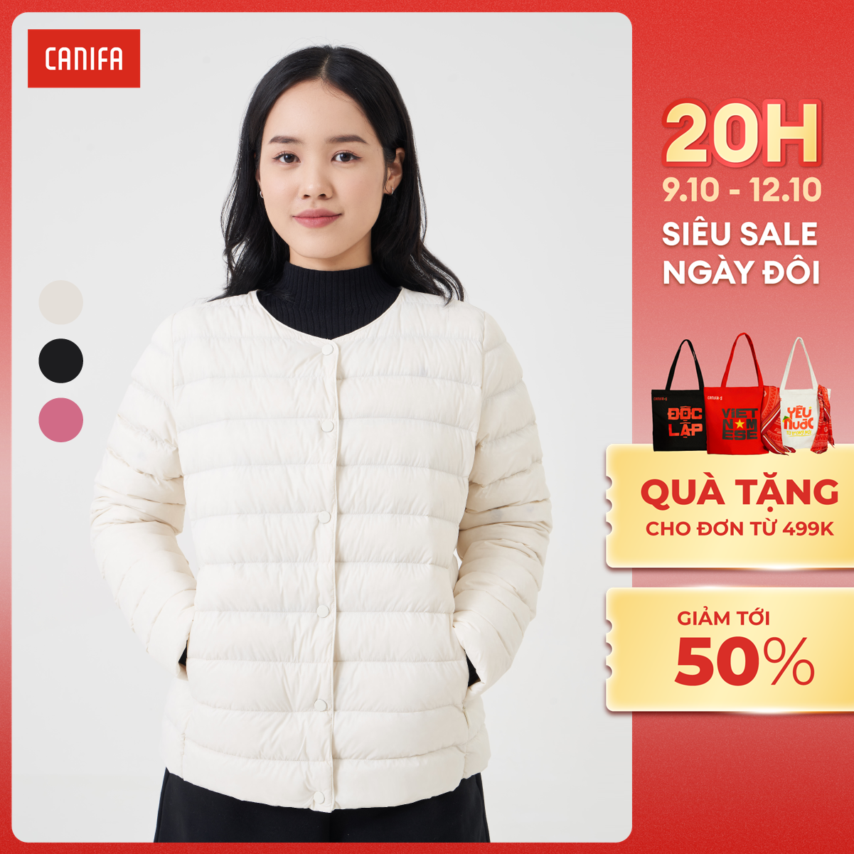 [20H 9-12.10 VOUCHER TỚI 500K] Áo khoác lông vũ nữ CANIFA cổ tròn siêu nhẹ 6OT23W005