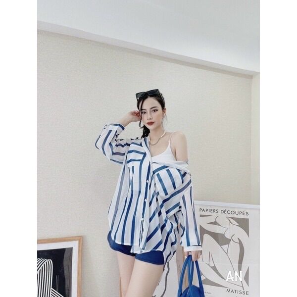 Set áo sơ mi kẻ sọc mix quần sooc💋free ship