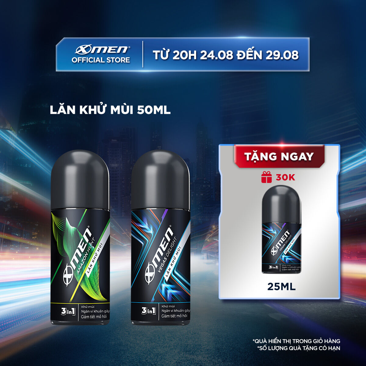 Lăn Khử Mùi XMen Amazon Hunt/ Vegas Delight 50ml - Công nghệ mùi hương mới