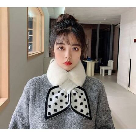 Khăn quàng cổ lông mềm nơ chấm bi cute
