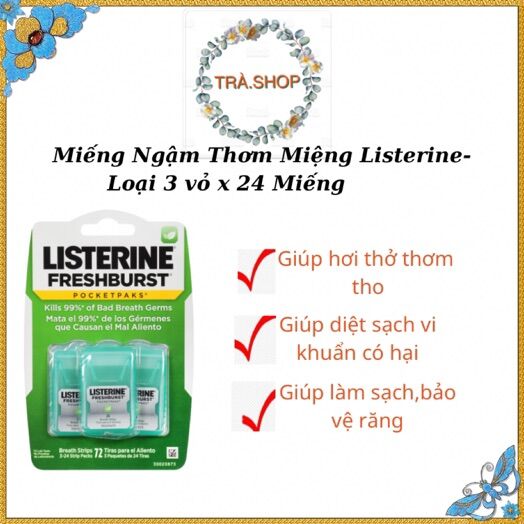 Miếng ngậm thơm miệng listerine- 3 vỉ x 24 miếng