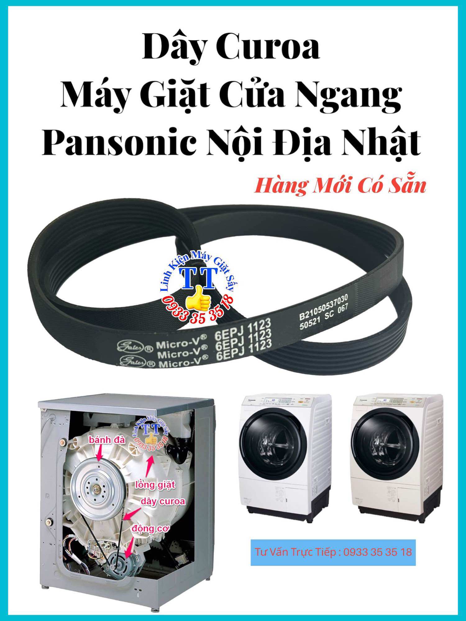 Dây curoa 1123 6EPJ máy giặt cửa ngan Panasonic & National Nội Địa Nhật