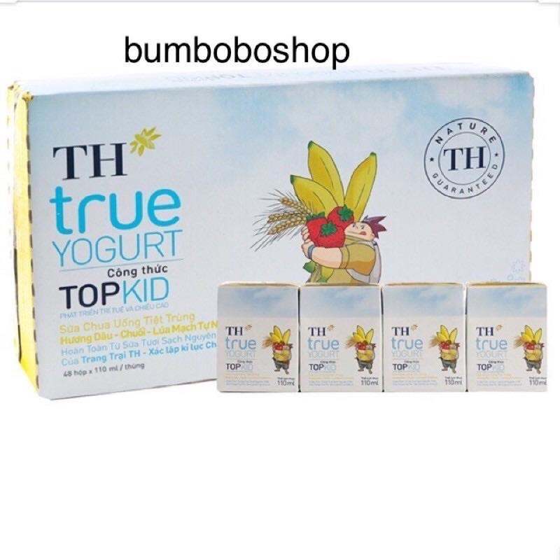 Thùng 48 hộp sữa chua uống TH true yogurt Topkid vị cam/dâu/ chuối+lúa mạch (hộp 110ml)