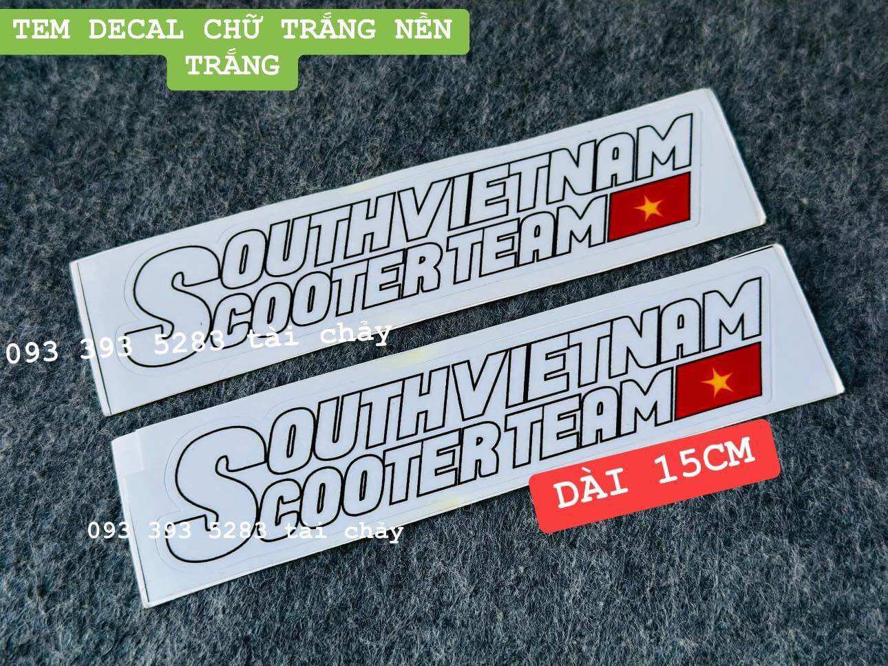 [ 1 MIẾNG ] TEM DECAL DÀI 15CM CHỮ TRẮNG NỀN TRẮNG
