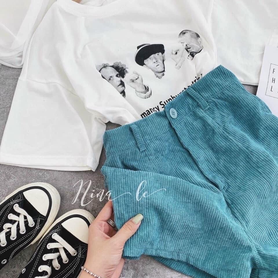 [HCM]SET PULL TRẮNG HÌNH NGƯỜI + QUẦN SHORT NHUNG XANH??