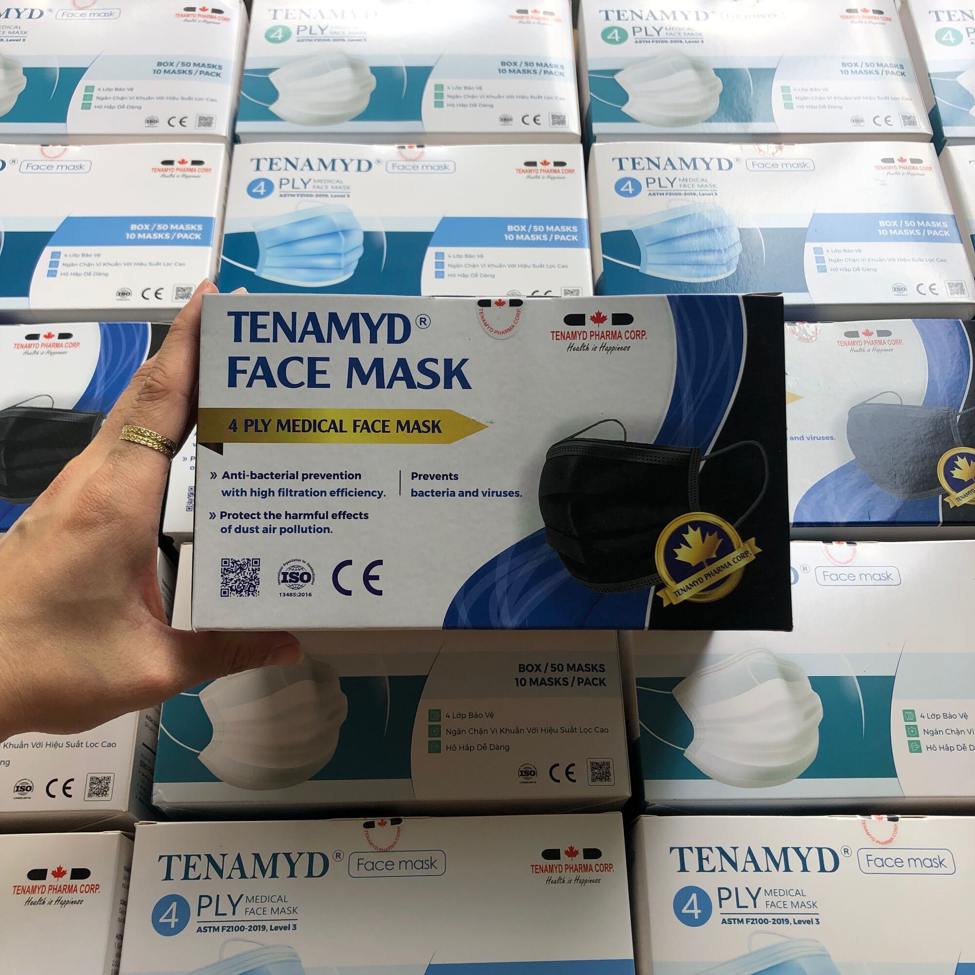 [FREE SHIP] [TENAMYD Chính Hãng] Hộp 50 cái Khẩu Trang Y Tế Tenamyd kháng khuẩn chuẩn CE ASTM 3