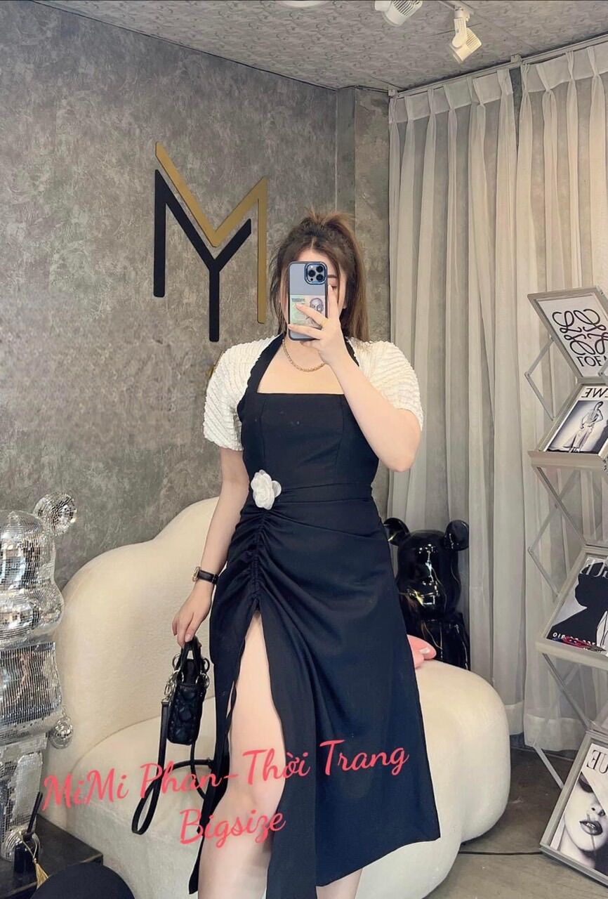 Đầm bigsize nữ D70 xẻ tà rút dây