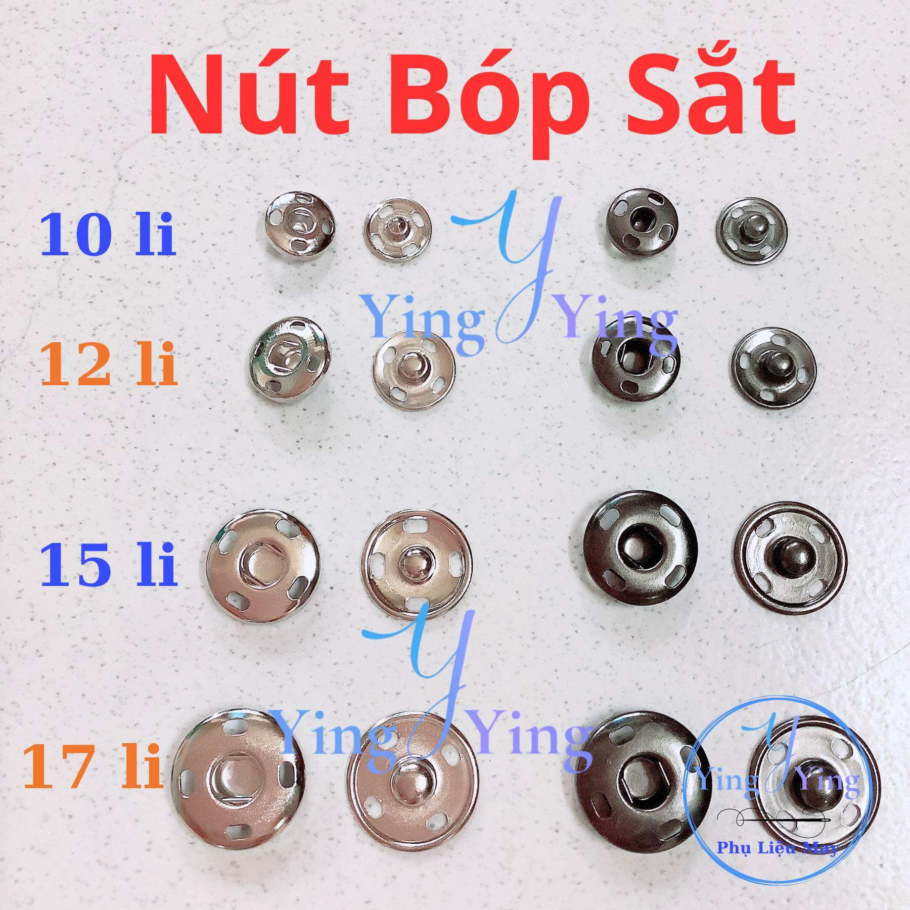 Nút Bóp Sắt, Cúc Bấm Sắt nhiều size ko gỉ sét (1 bịch 50 bộ)