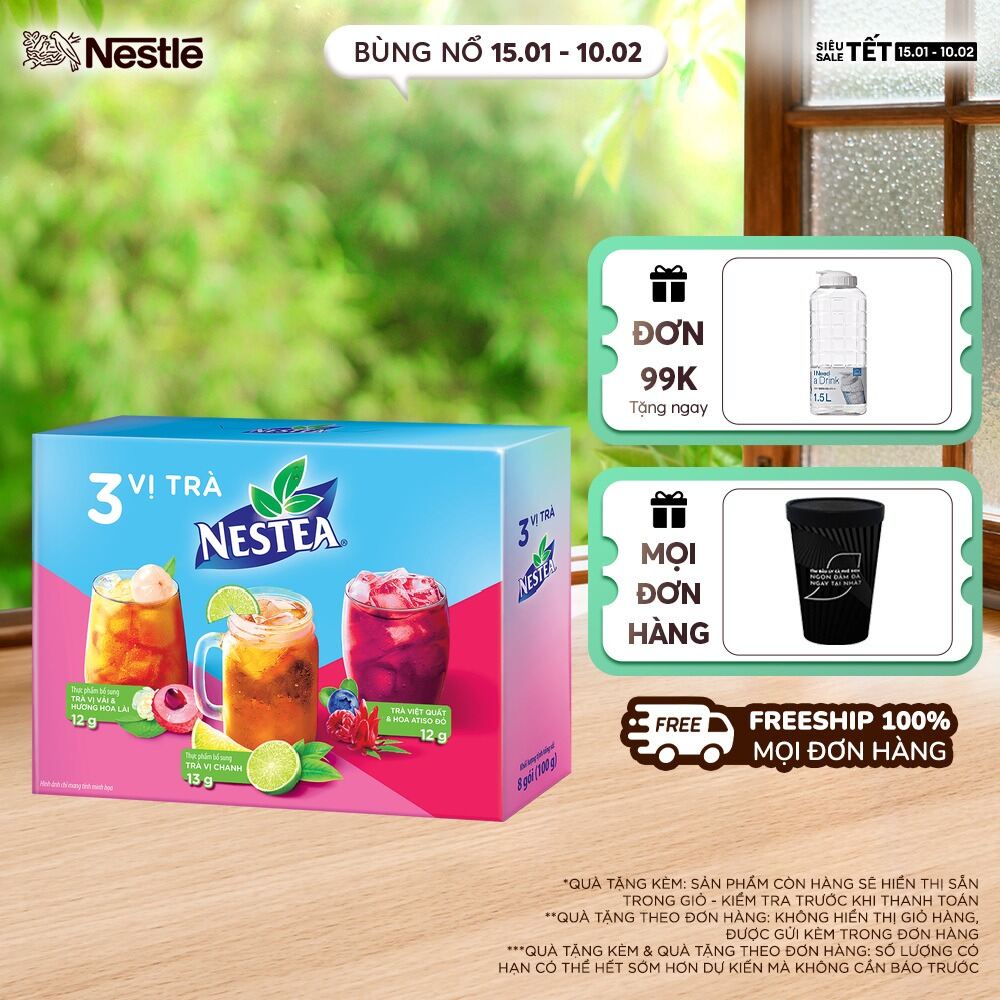[ƯU ĐÃI THÁNG 2] Trà NESTEA Mix vị vị Chanh (4 gói x 13 g) + Trà NESTEA vị Vải và Hương Hoa Lài (2 g