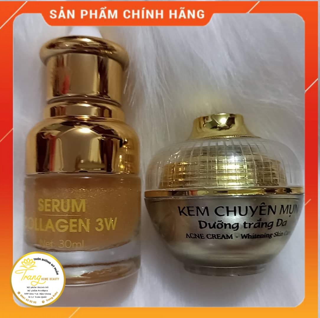Combo kem chuyên mụn Huỳnh Đỗ và serum collagen 3W, xóa sạch mụn thâm cho làn da tươi trẻ