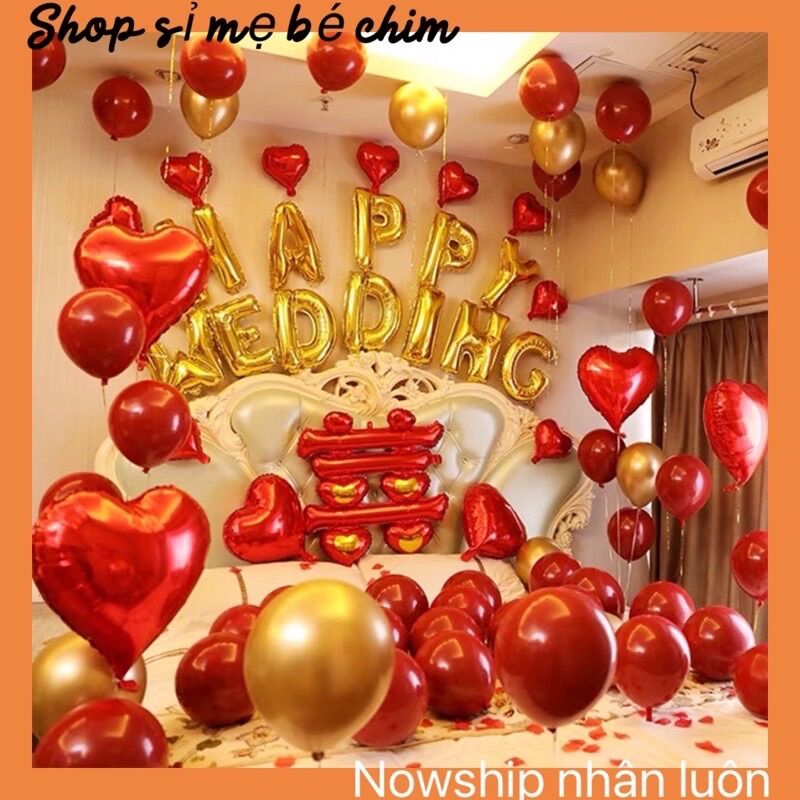 Set bóng trang trí phòng cưới tone màu đỏ vàng