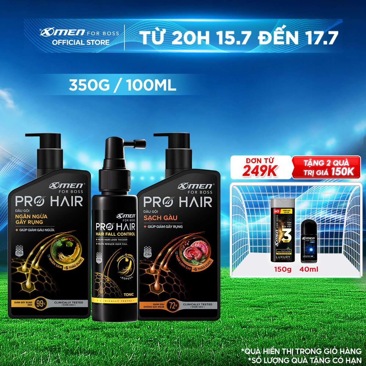 [MỚI][COMBO MUA 1 TẶNG 1] Dầu gội thảo dược Xmen for Boss Pro Hair Ngăn gãy rụng tóc/Sạch Gàu 350g + Tặng Lăn Legend 40ml - Chiết xuất thảo dược