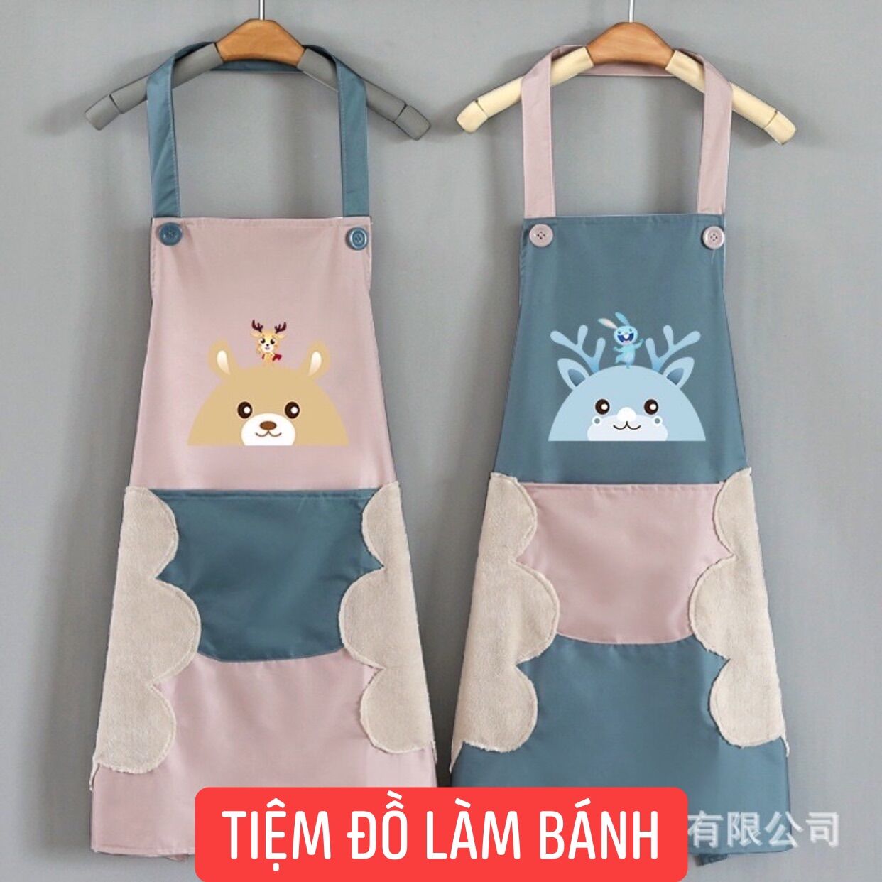 Tạp dề làm bếp chống thấm nước hoạ tiết Thỏ và Gấu