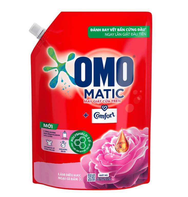 Nước giặt OMO Matic Comfort Hương Hoa Hồng Ecuador Cửa Trên túi 3.6kg